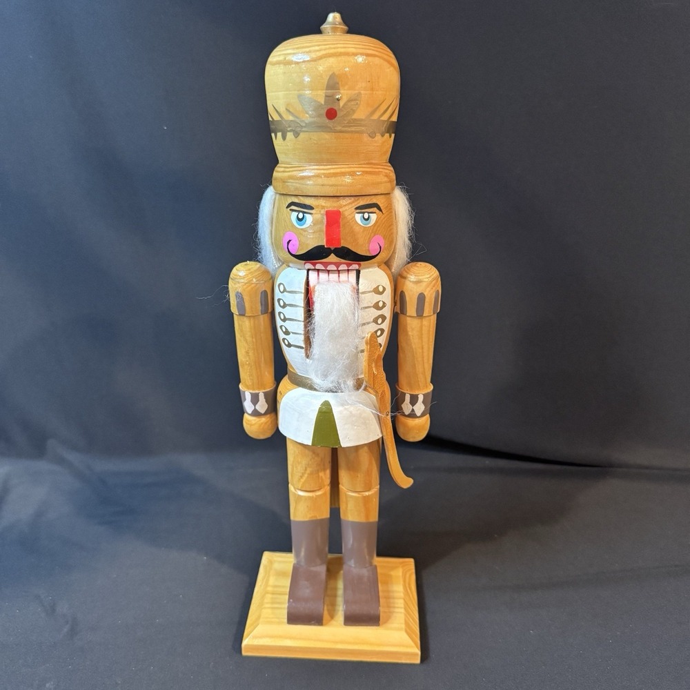 Natural Wood Nutcracker Wooden Sword Large 14" Vintage Holiday Christmas